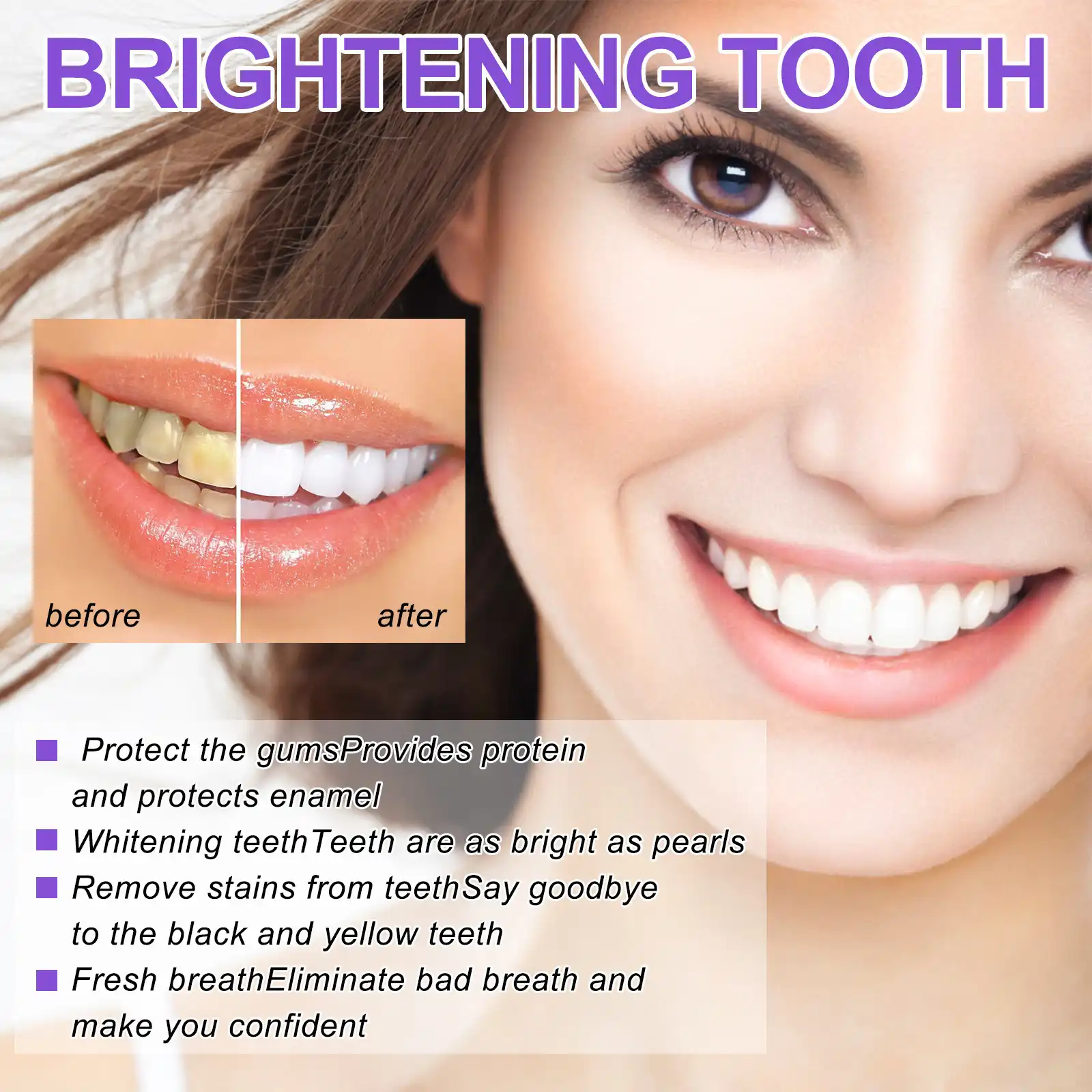 purple teeth whitening toothpaste with deep cleansing formula