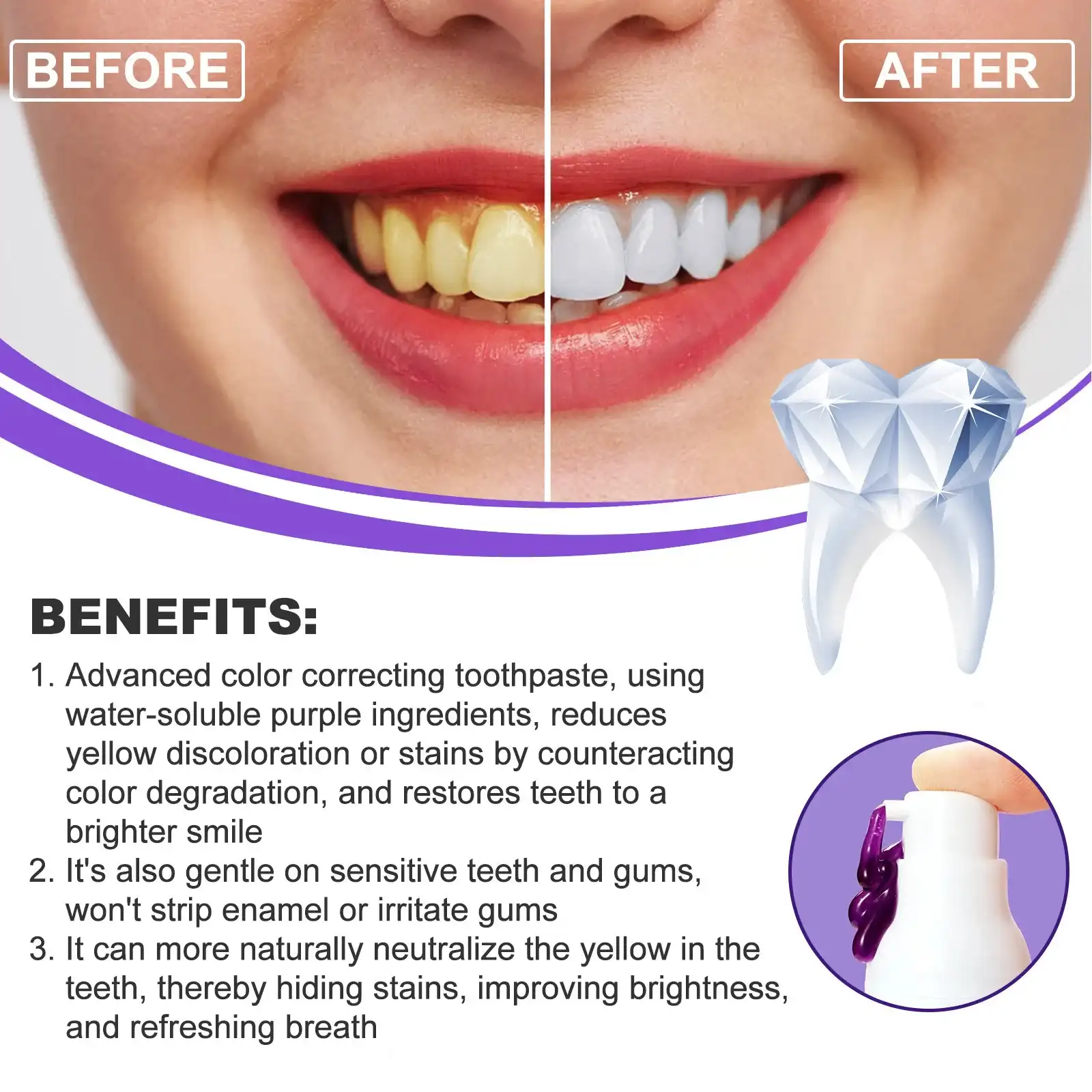 toothpaste with purple color for effective stain reduction and freshness